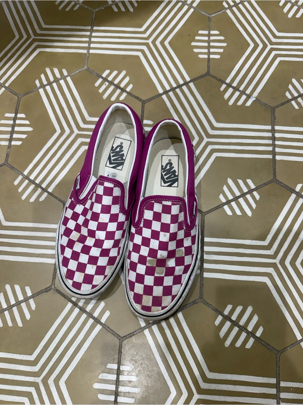 Vans Checkerboard Slip-On Sneakers in Pink and White